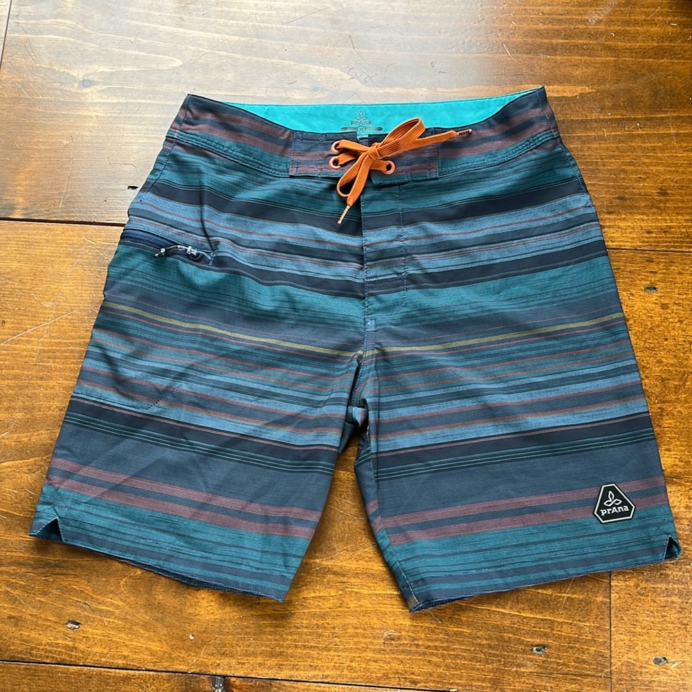 Prana Mens Catalyst Board Shorts Trunks Multi Color Zip Pocket UPF 50+ Size 28
